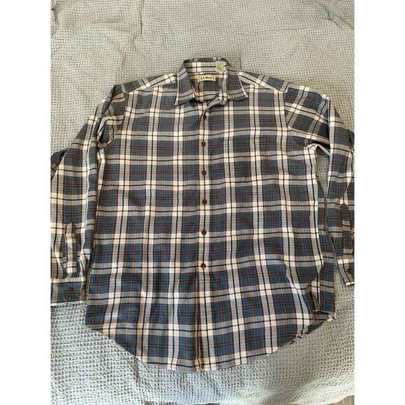LL Bean Flannel Shirt Mens Large Tall Blue Plaid Trad Fit Button Outdoor - Picture 1 of 9